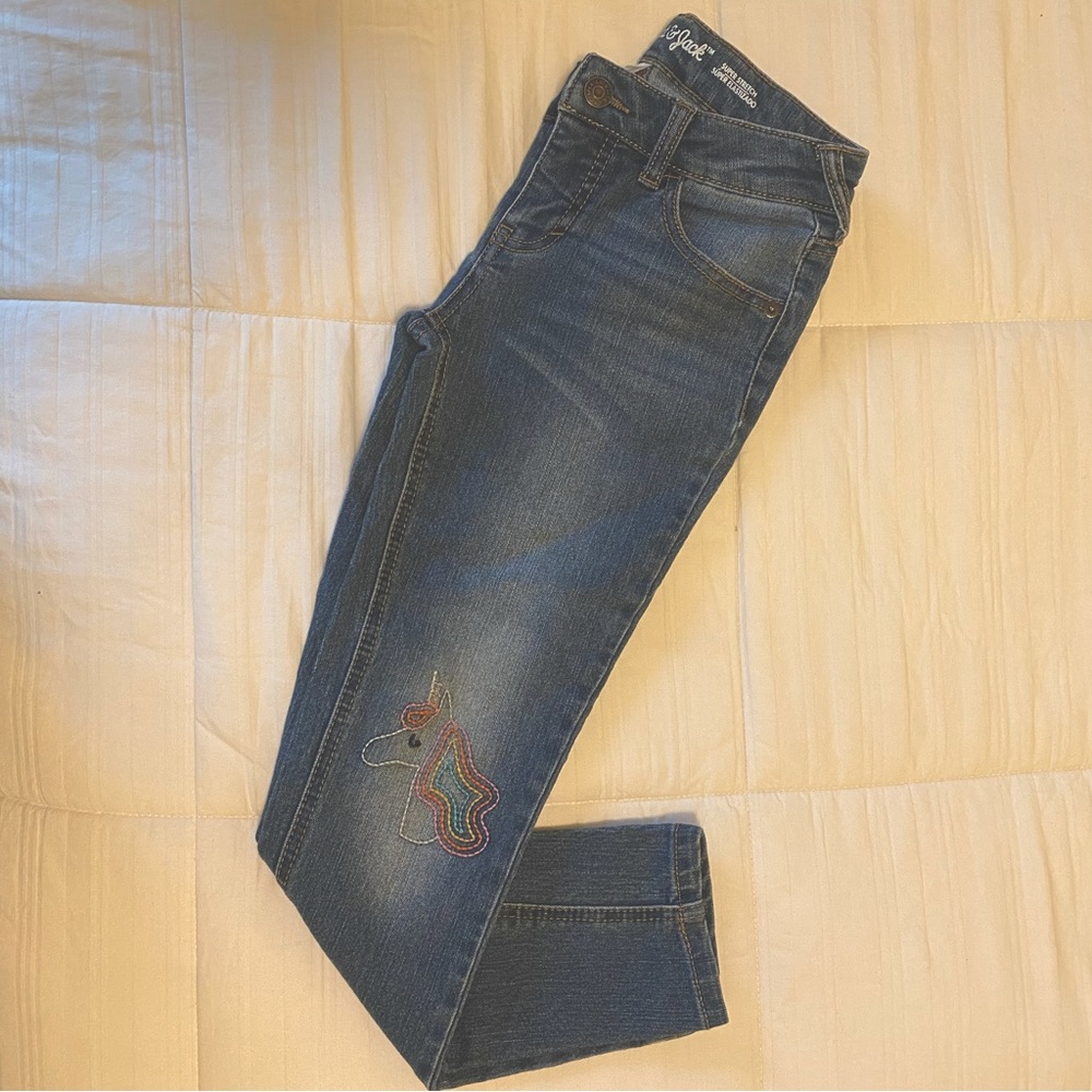 Cat and Jack Girls Super Skinny Denim Jeans Unicorn Embroidered